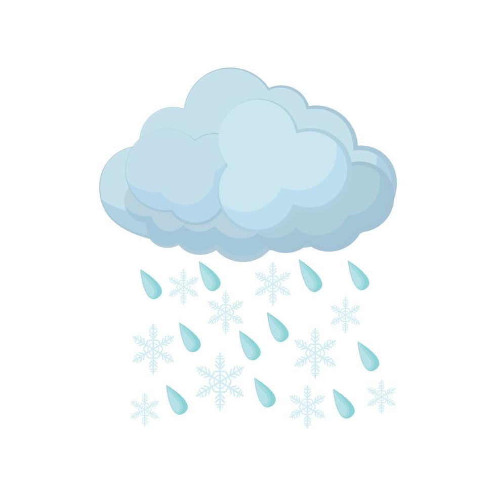 wolk met regen druppels en sneeuwvlokken icoon vector