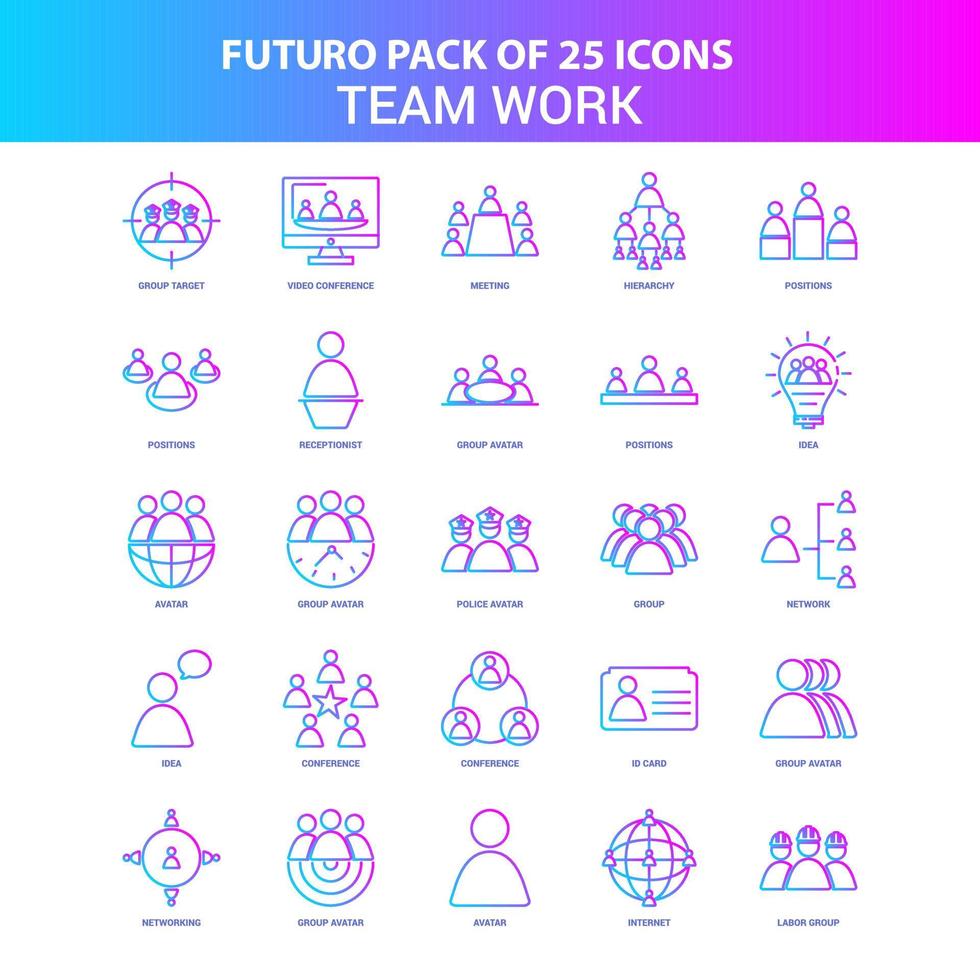 25 blauw en roze futuro team werk icoon pak vector