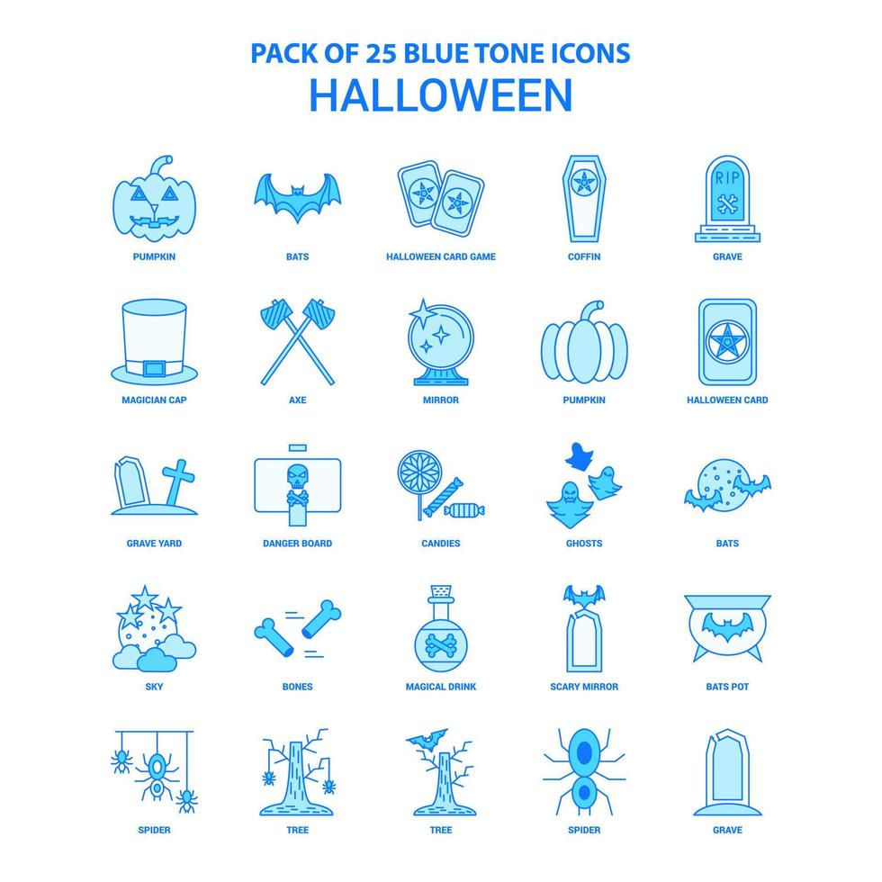 halloween blauw toon icoon pak 25 icoon sets vector