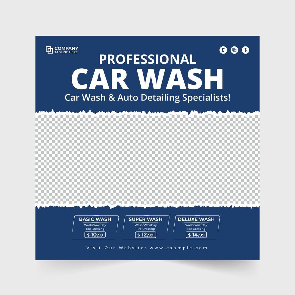 auto onderhoud en schoonmaak onderhoud web banier ontwerp met donker blauw kleuren. modern auto wassen sociaal media post vector met borstel effect. voertuig schoonmaak onderhoud advertentie sjabloon vector.