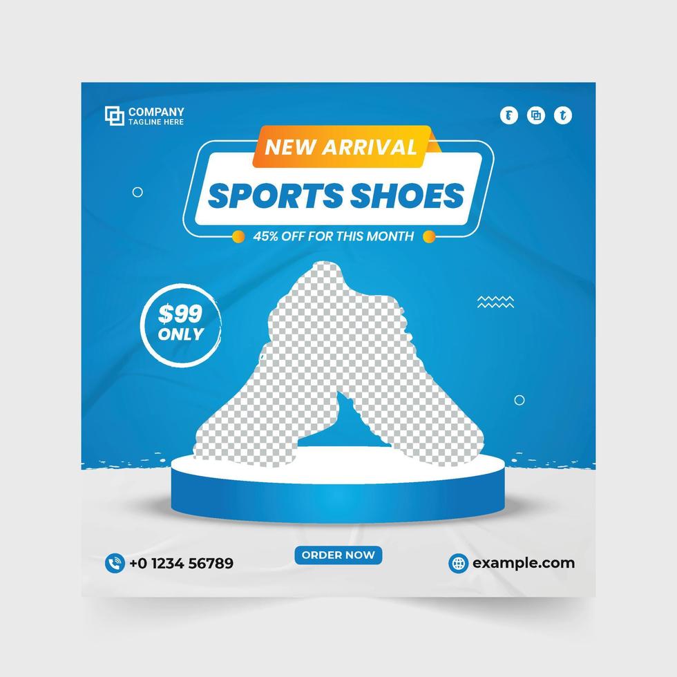 sport- schoen promotionele web banier vector voor bedrijf. sport- sportschoenen uitverkoop sjabloon ontwerp met blauw en groen kleuren. exclusief schoen uitverkoop sociaal media post vector voor online advertentie.