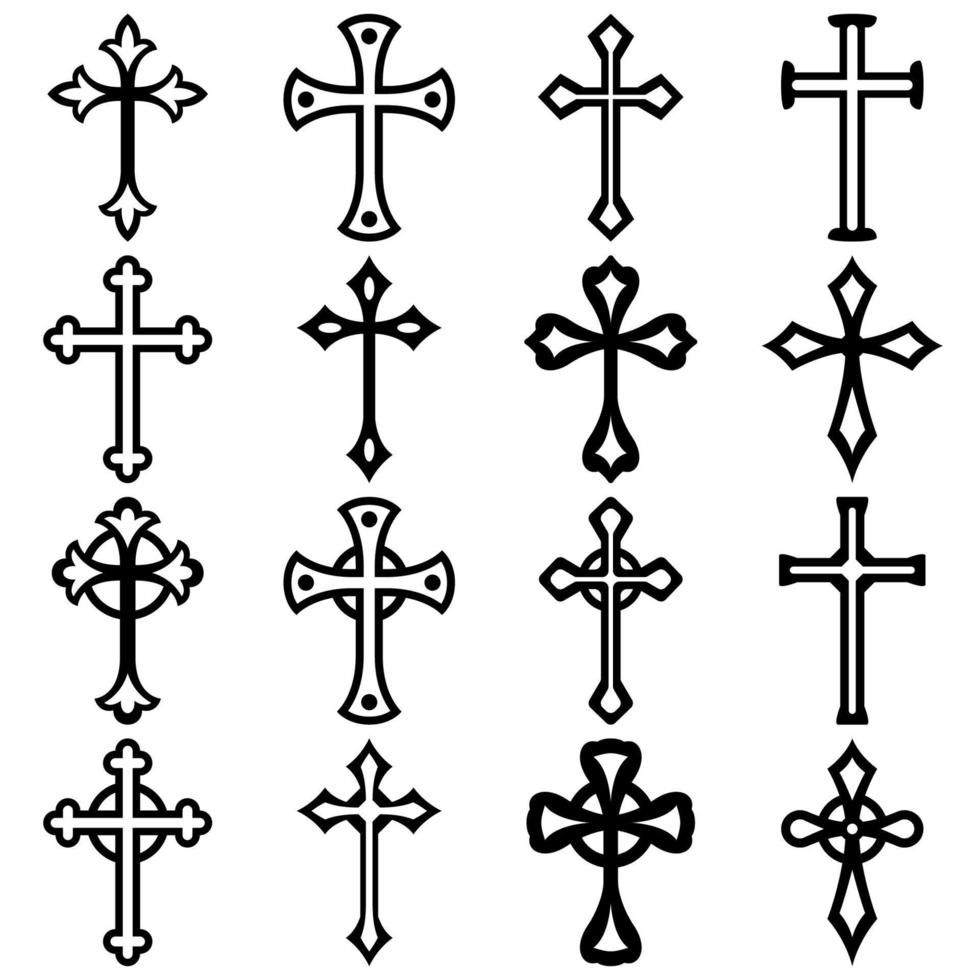 reeks van christen kruis geïsoleerd Aan wit achtergrond vector
