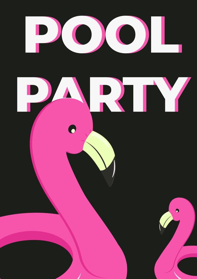 vector illustratie van een strand partij poster. opblaasbaar flamingo's Aan zwart achtergrond.