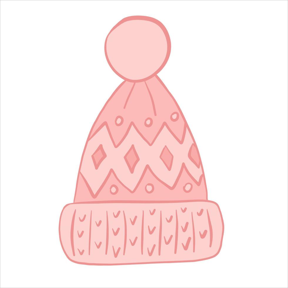 kleur vector illustratie. warm gebreid winter hoed met patronen, revers en POM Pom.