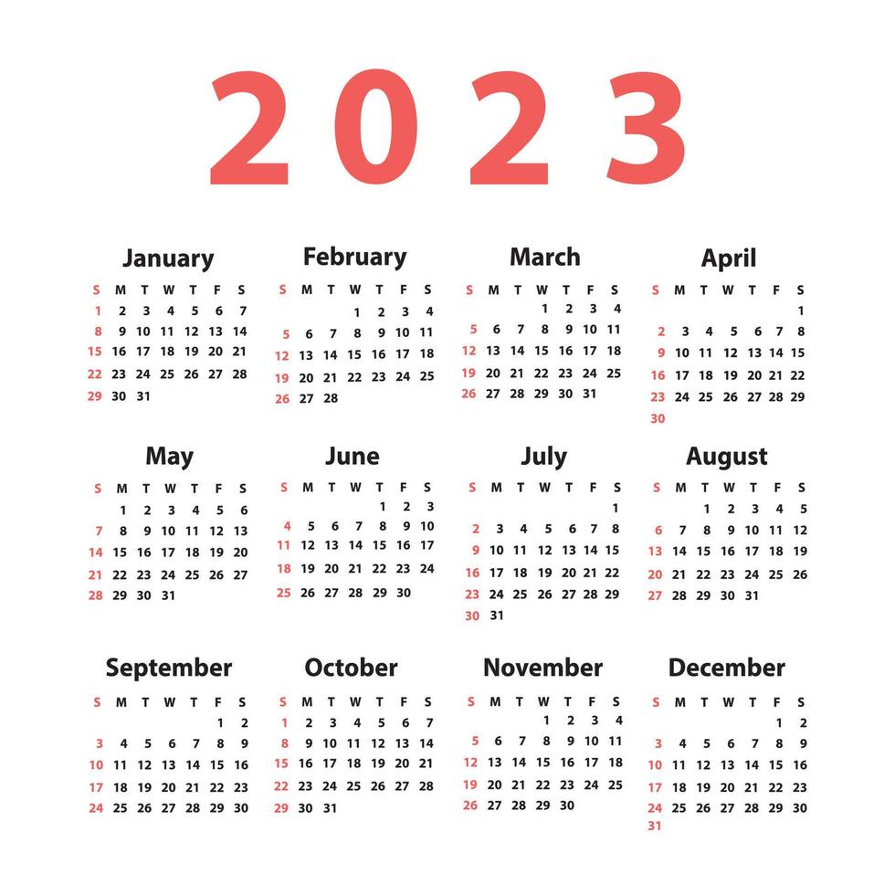 kalender 2023 beginnend van zondag. vector