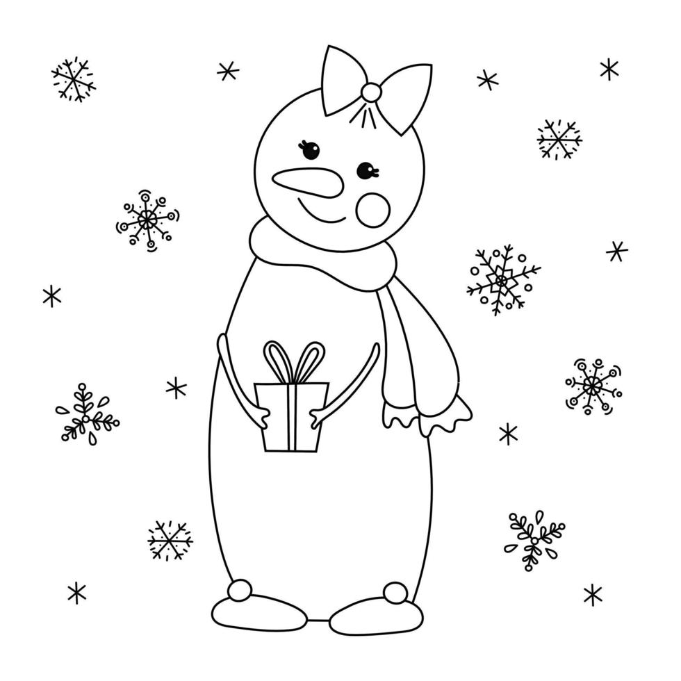 Kerstmis schattig sneeuwman. tekening stijl. vector