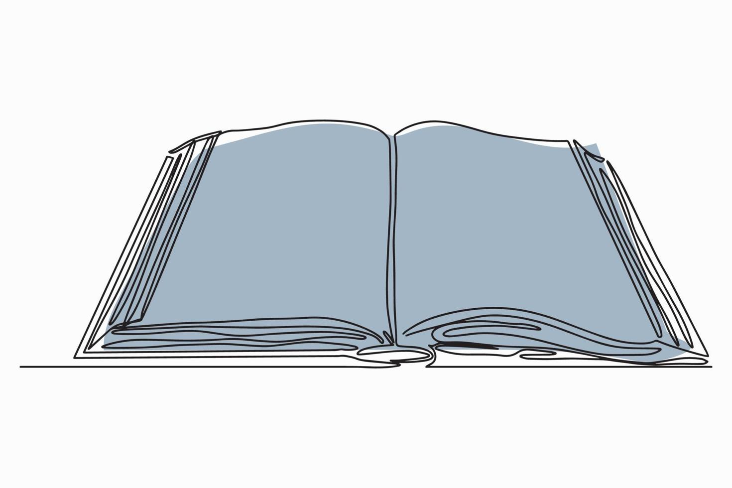 doorlopend een lijn tekening van een Open boek. vector illustratie