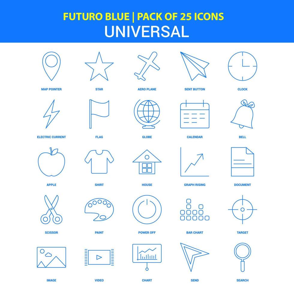 universeel pictogrammen futuro blauw 25 icoon pak vector