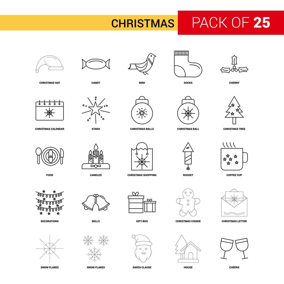 Kerstmis zwart lijn icoon 25 bedrijf schets icoon reeks vector