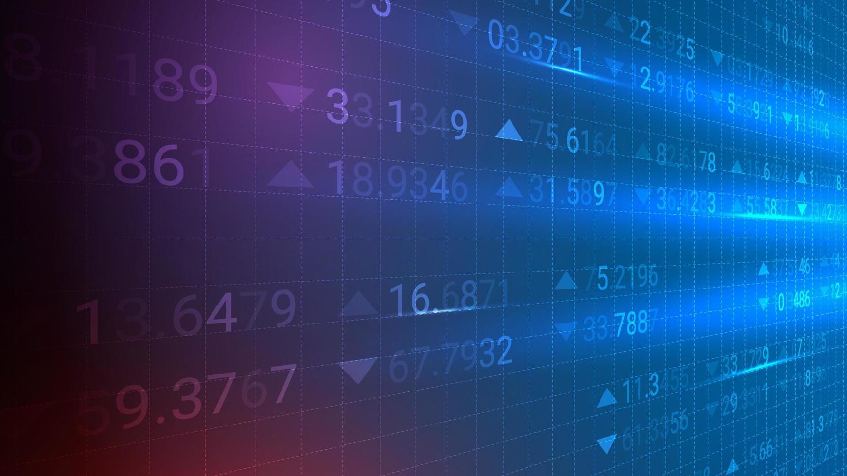 voorraad markt investering handel geschikt voor financieel investering of economisch trends bedrijf idee, rapporten en investering Aan blauw achtergrond met getallen en driehoeken. vector illustratie ontwerp.