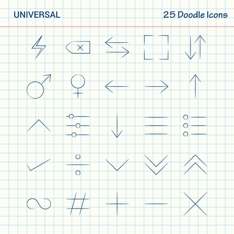 universeel 25 tekening pictogrammen hand- getrokken bedrijf icoon reeks vector