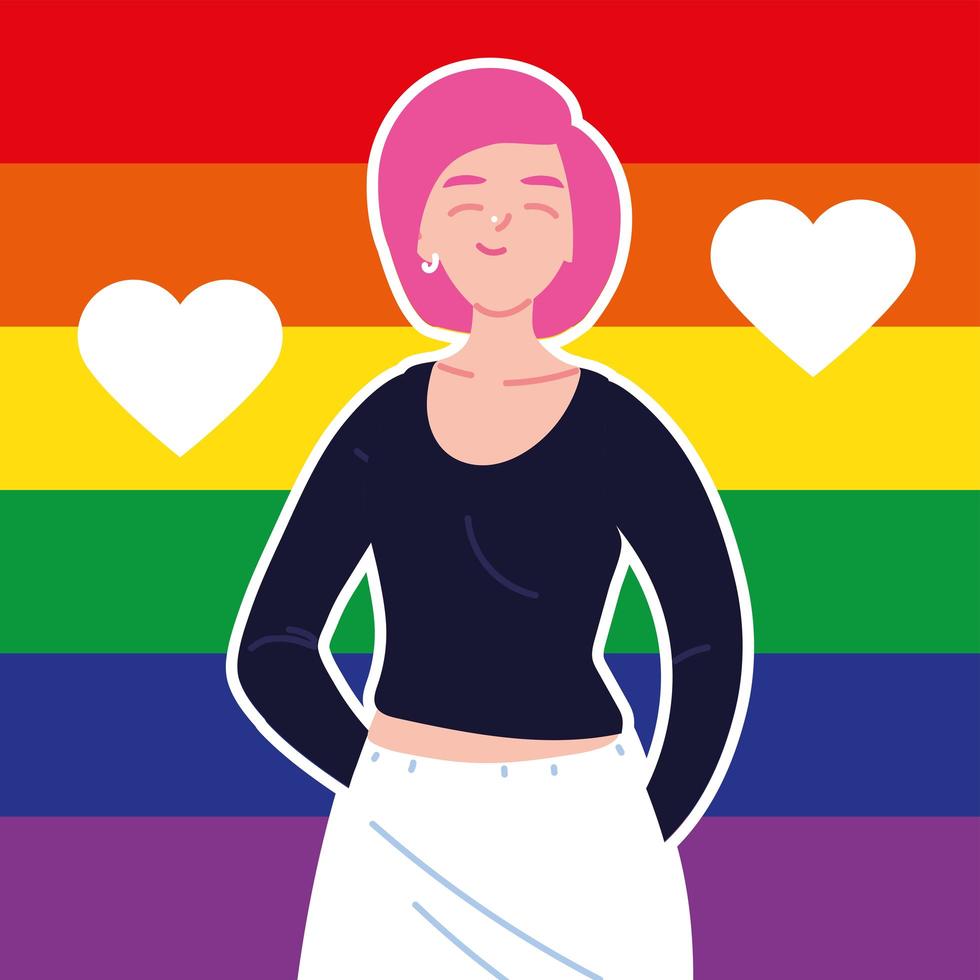 vrouw met gay pride-vlag op achtergrond, lgbtq vector