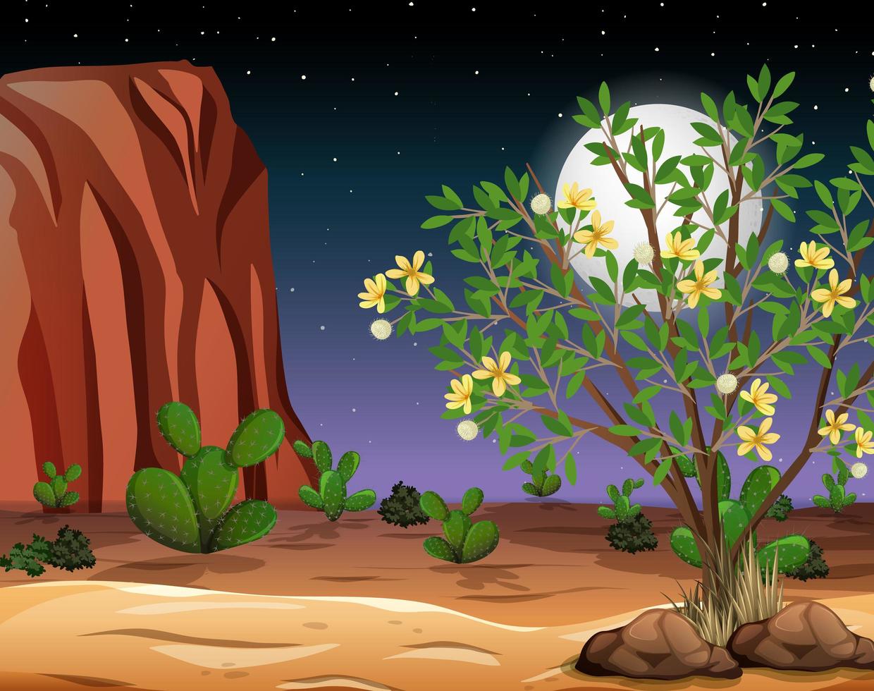 wild woestijnlandschap bij nachtscène vector