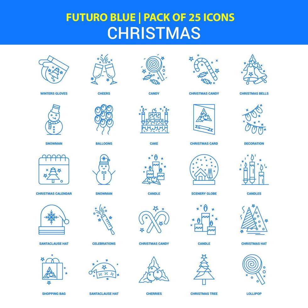 Kerstmis pictogrammen futuro blauw 25 icoon pak vector