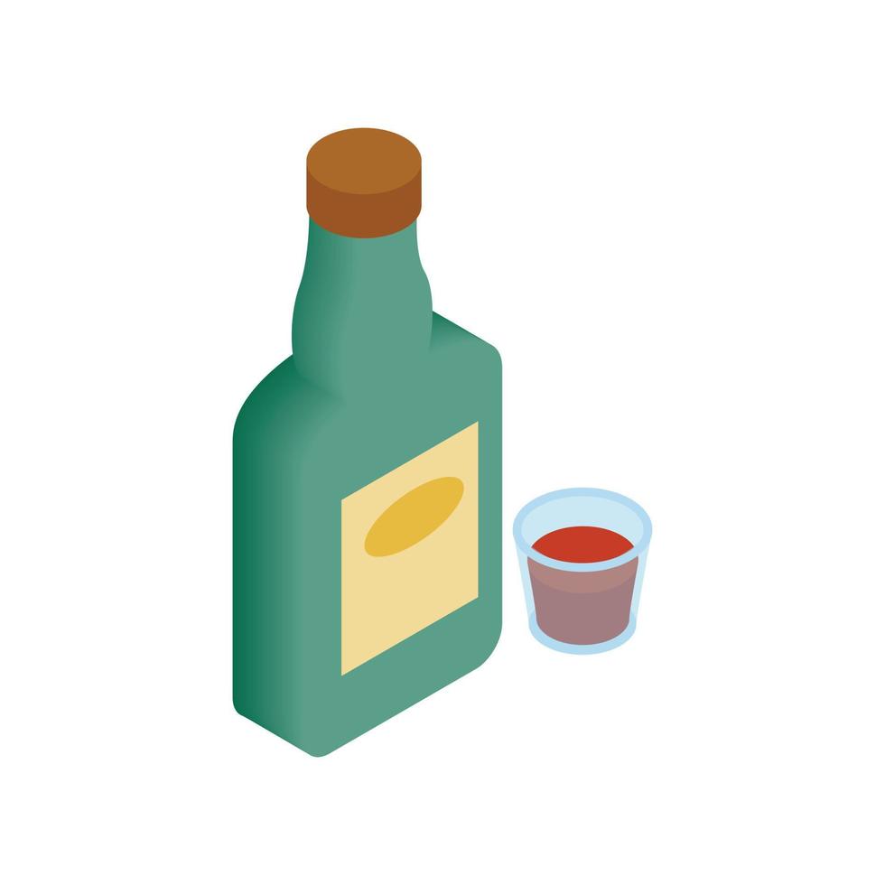 een fles van alcohol en een glas isometrische 3d icoon vector