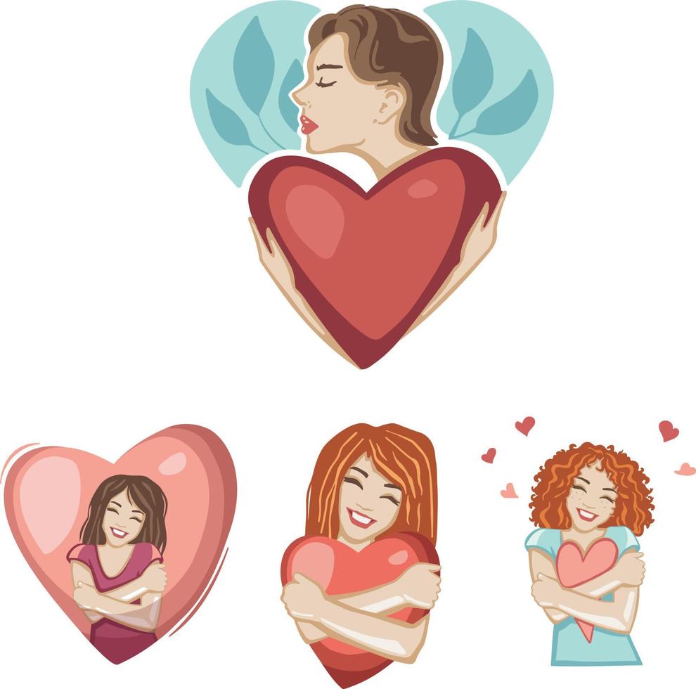 meisje, zelf liefde, harmonie, zelf aanvaarding, icoon symbool vector