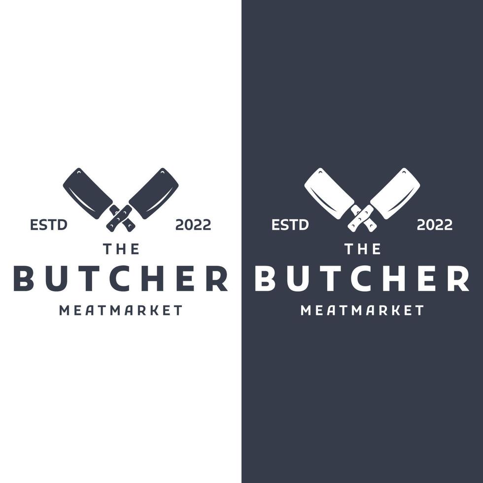 vers slager winkel logo sjabloon met mes en wijnoogst boerderij dieren. logos voor ondernemingen, restaurants, etiketten, postzegels en vers slager winkels. vector