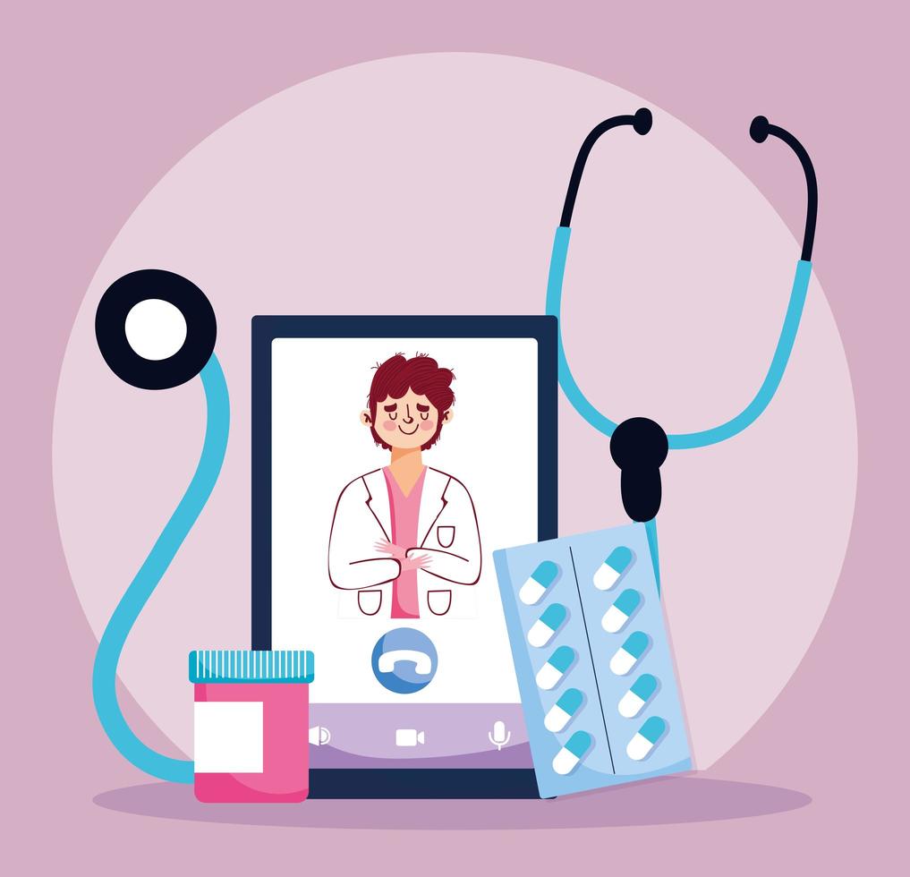 online gezondheidszorgconcept met arts en geneeskunde vector