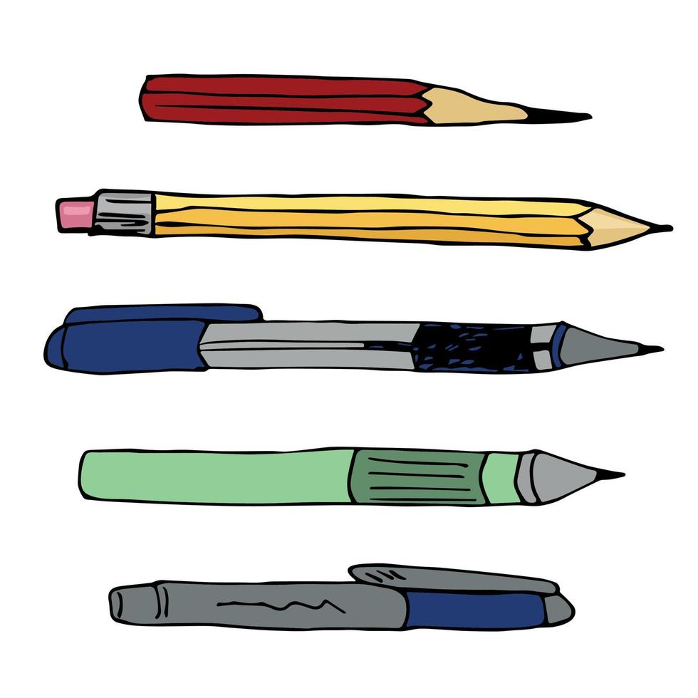 vector pen en potlood clip art set. hand- getrokken kantoor benodigdheden illustratie