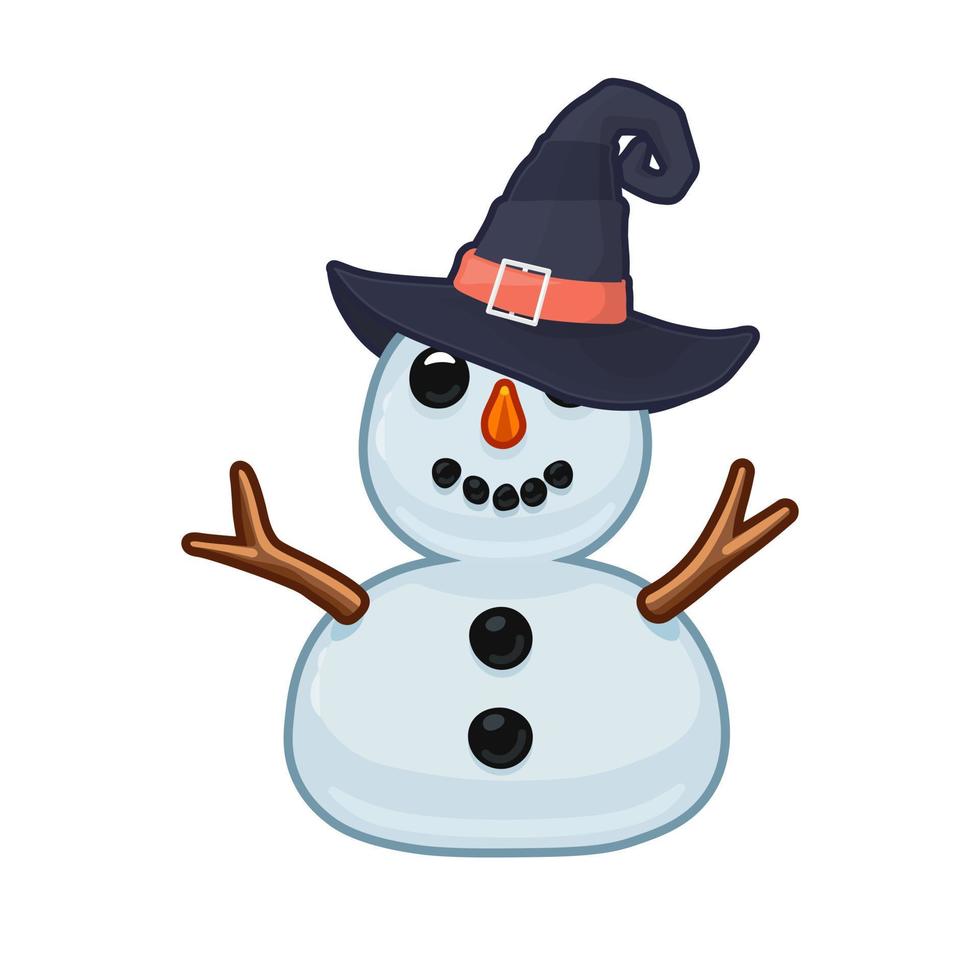 grappig tekenfilm sneeuwman icoon met hoed voor web en app vector