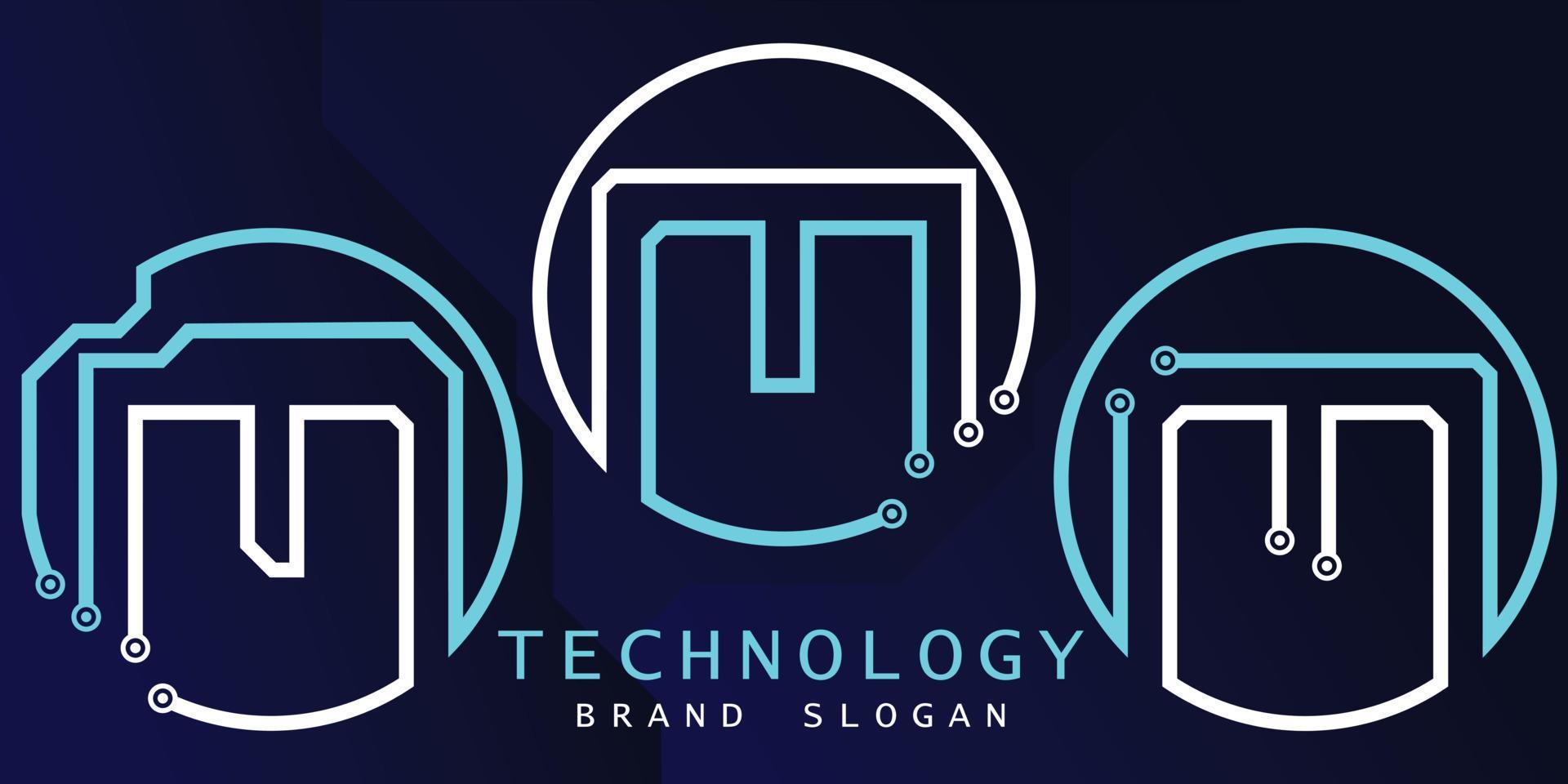 technologie logo met m brief in creatief ontwerp premie vector