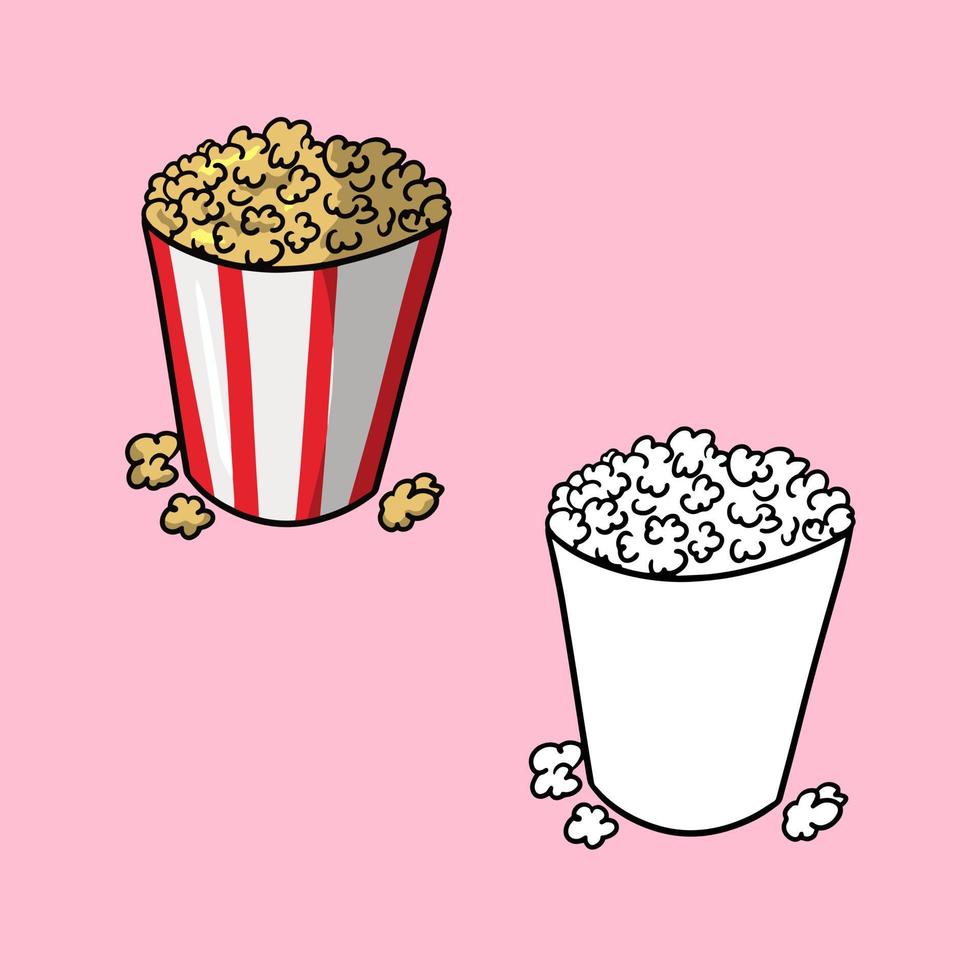 een reeks van afbeeldingen. groot papier kop met popcorn, vector illustratie in tekenfilm stijl Aan een gekleurde achtergrond