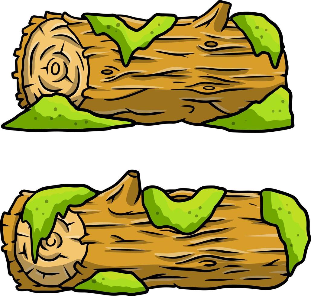 vector bruin log met groen mos. gebouw hout materiaal, natuurlijk element. milieu van Woud. reeks van tekenfilm illustratie