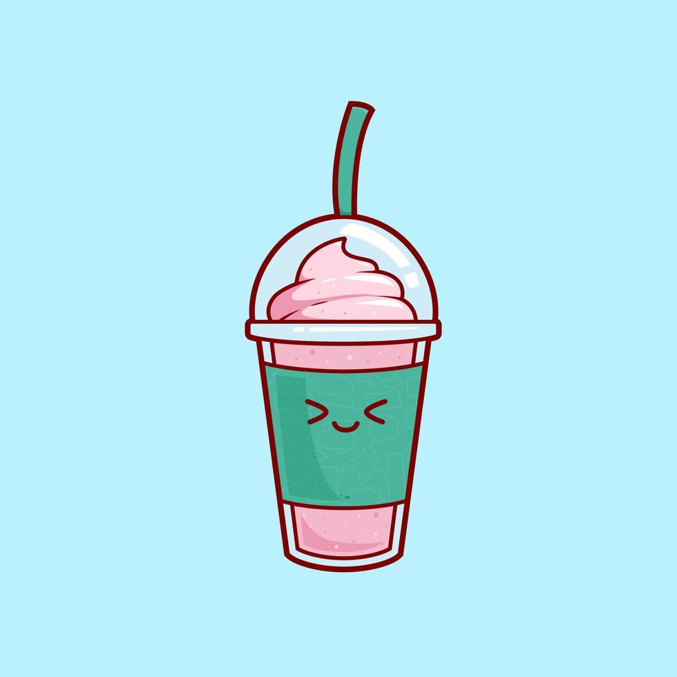 aardbei smoothies milkshake sap met ijs room topping illustratie vector tekenfilm karakter
