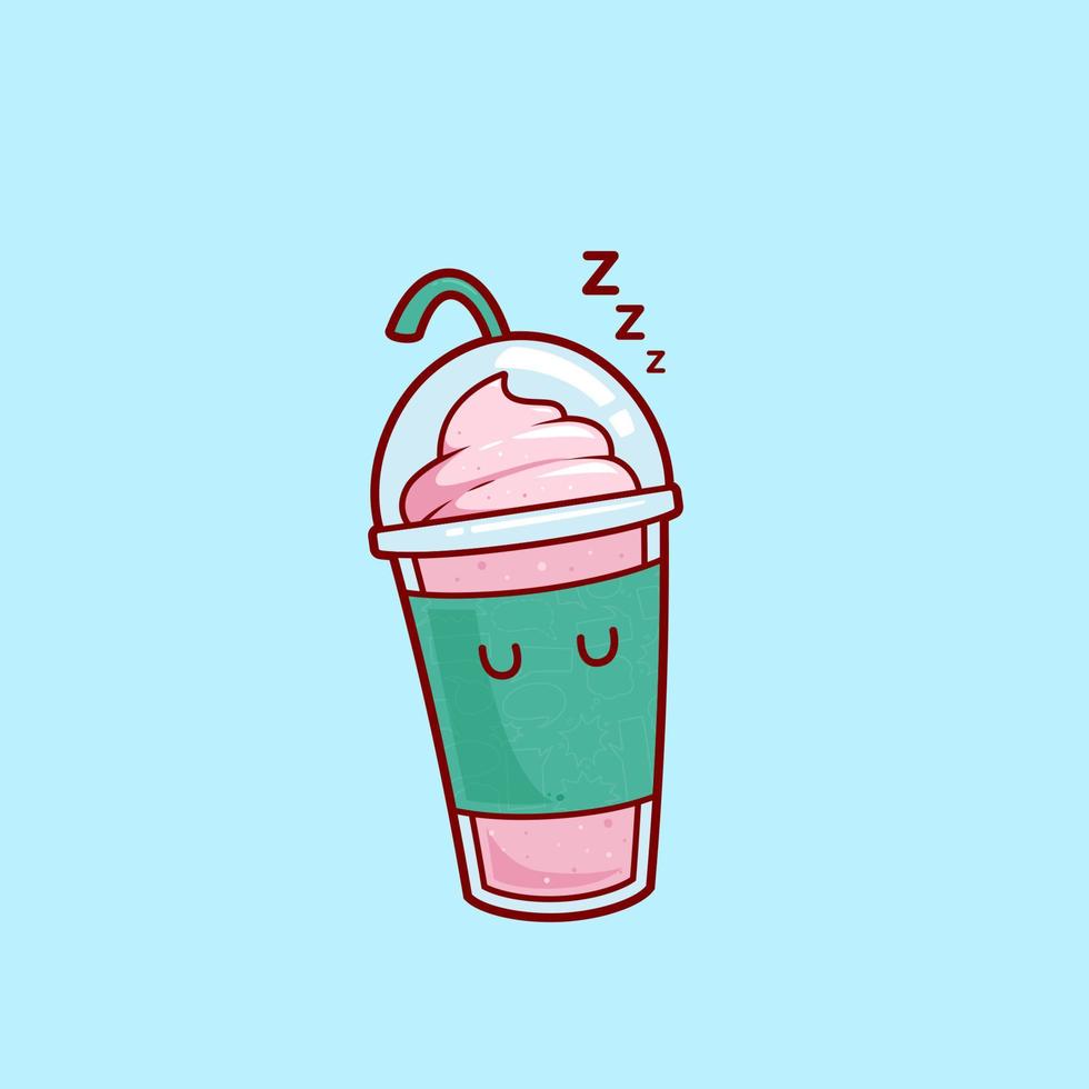 slapen aardbei smoothies milkshake sap met ijs room topping illustratie vector tekenfilm karakter