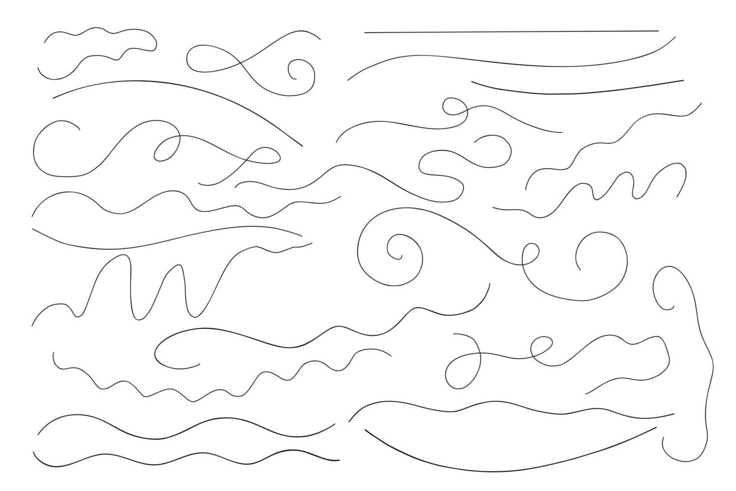 abstract dun gekruld lijnen reeks in willekeurig bestellen gemakkelijk hand- getrokken vector illustratie