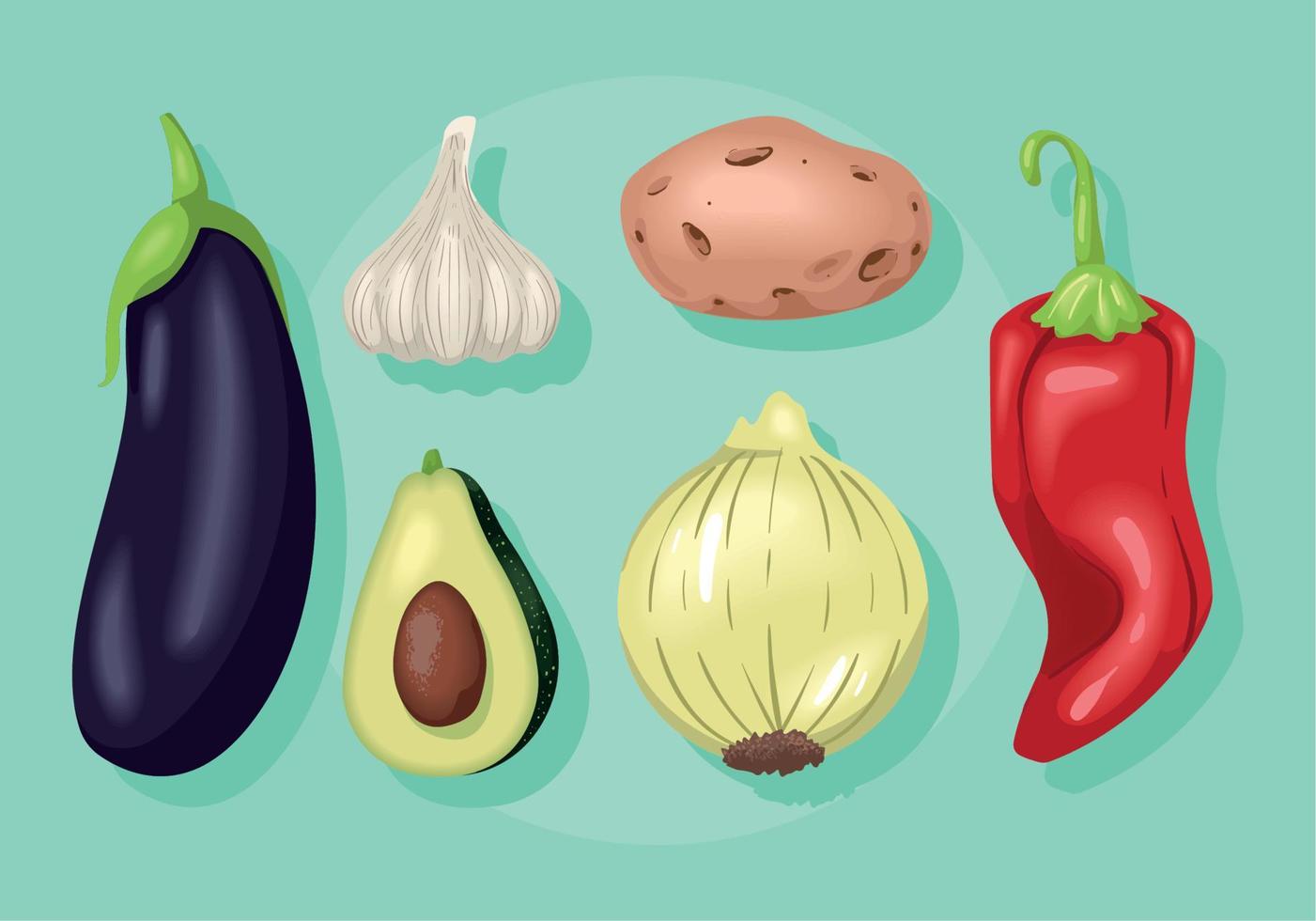 zes pictogrammen voor verse groenten vector