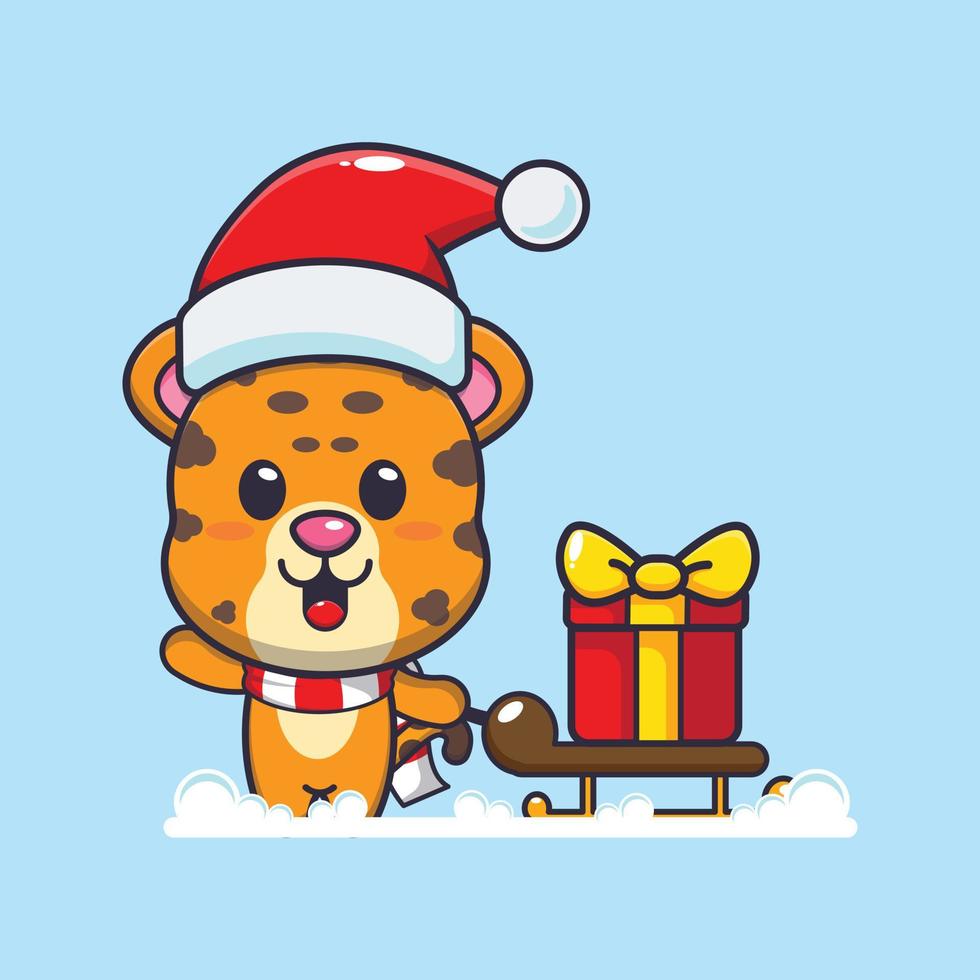 schattig luipaard draag- Kerstmis geschenk doos. schattig Kerstmis tekenfilm illustratie. vector