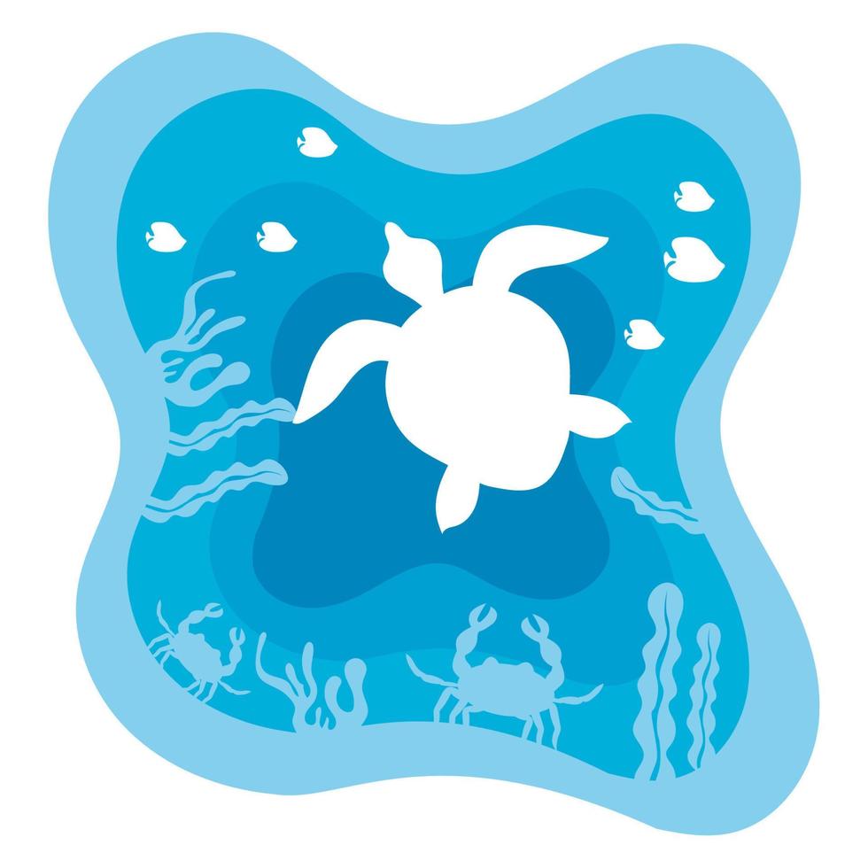 schildpad zwemmen zeeleven papier kunst vector