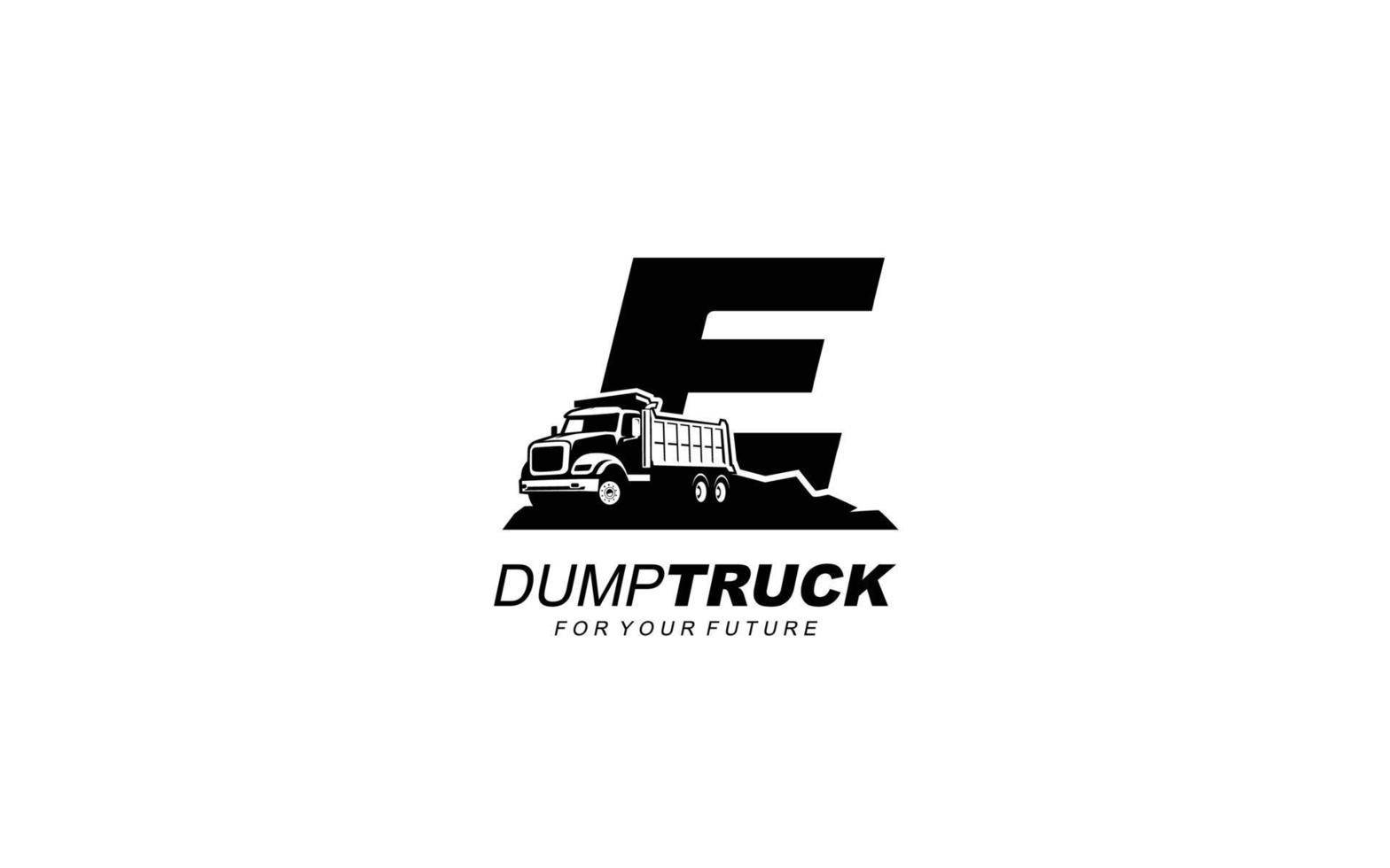e logo dump vrachtauto voor bouw bedrijf. zwaar uitrusting sjabloon vector illustratie voor uw merk.