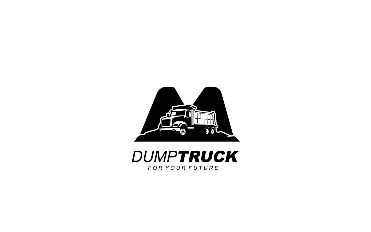 m logo dump vrachtauto voor bouw bedrijf. zwaar uitrusting sjabloon vector illustratie voor uw merk.