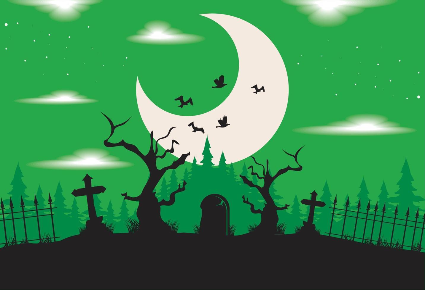 halloween begraafplaats en maan vector