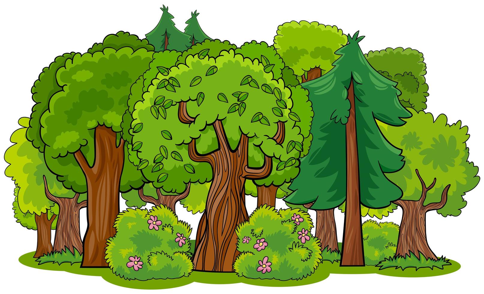 gemengd bos met bomen cartoon vector