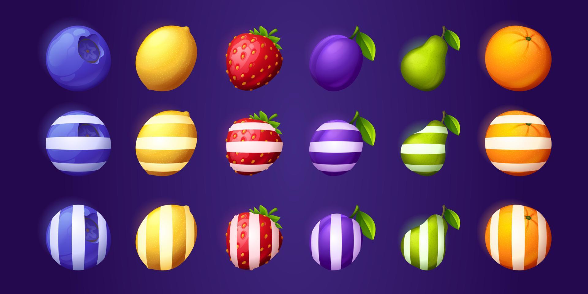 fruit en bessen pictogrammen voor ui mobiel spel vector