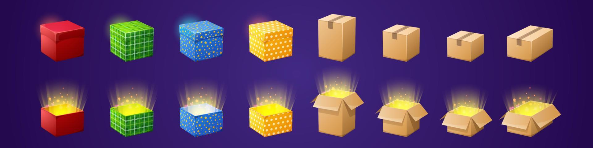 geschenk en karton dozen voor spel gui ontwerp vector