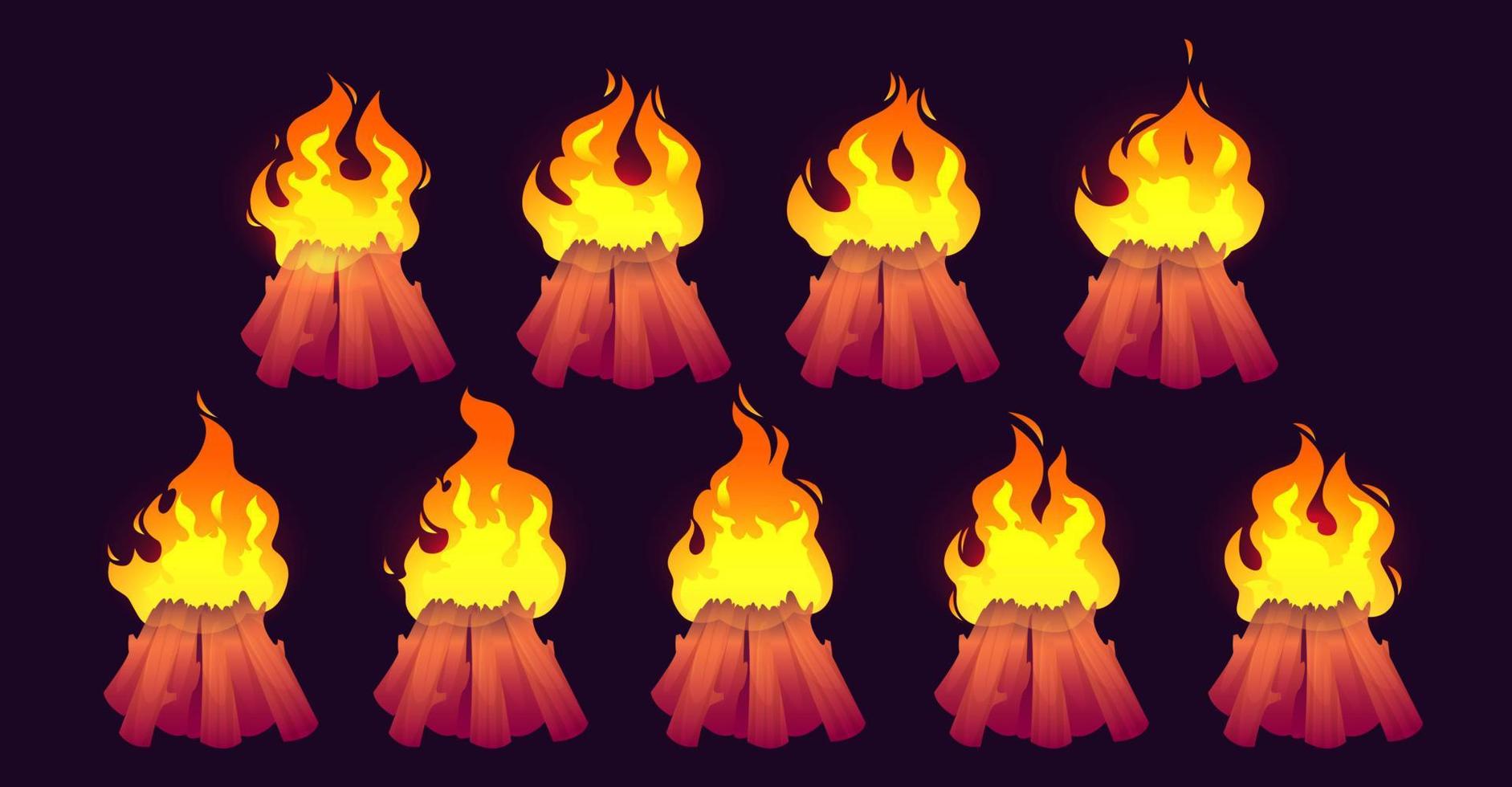 tekenfilm brandend kamp brand vlammen met, kampvuur vector