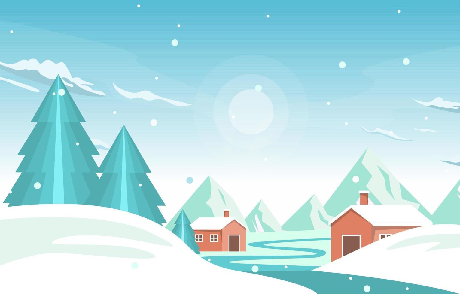 mooi dorp huis berg winter sneeuw landschap vector