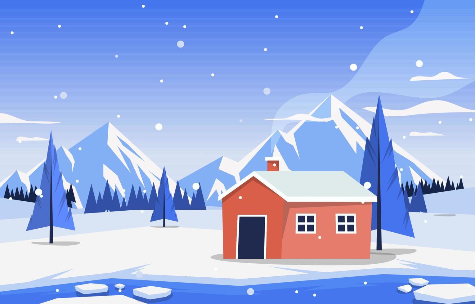mooi dorp huis berg winter sneeuw landschap vector