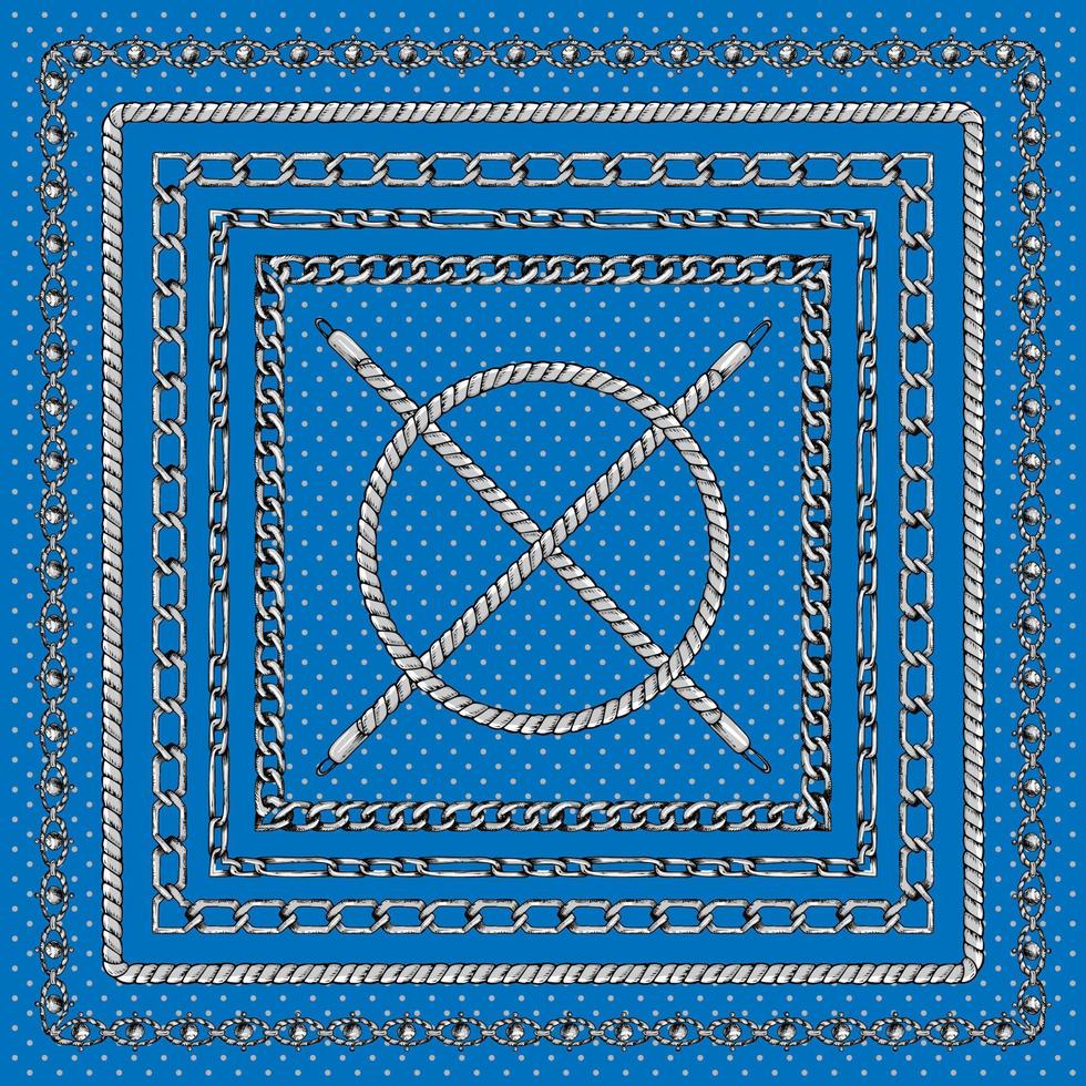 grens patroon met retro hand getekend schetsen zilver keten Aan donker blauw achtergrond. ruilen tekening afdrukken voor sjaal of bandana. vector