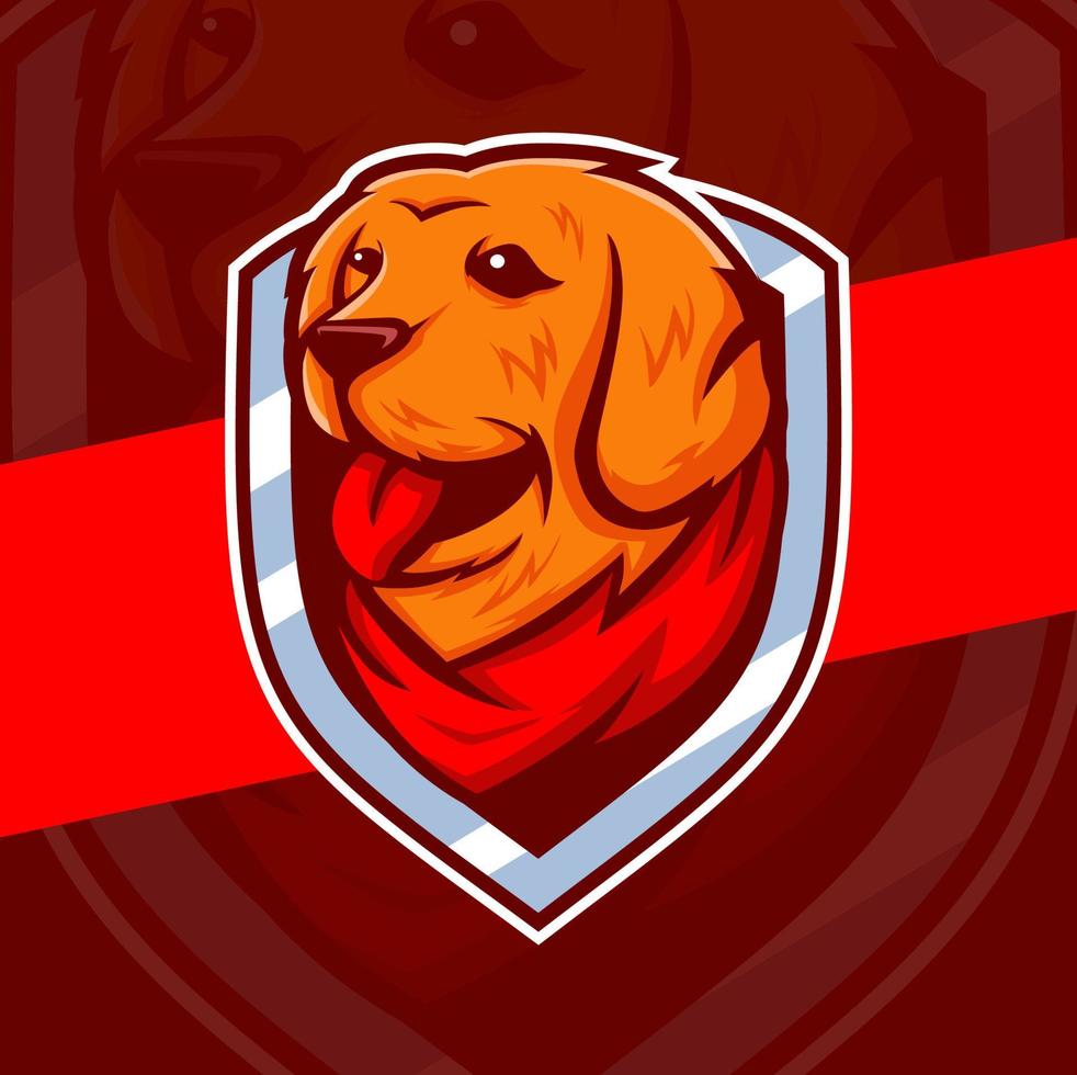 gouden retriever hond mascotte karakter logo ontwerp met badges en bandana vector