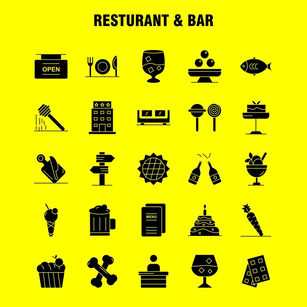 restaurant en bar solide glyph icoon voor web afdrukken en mobiel uxui uitrusting zo net zo richting navigatie teken bord hotel bord Open teken pictogram pak vector