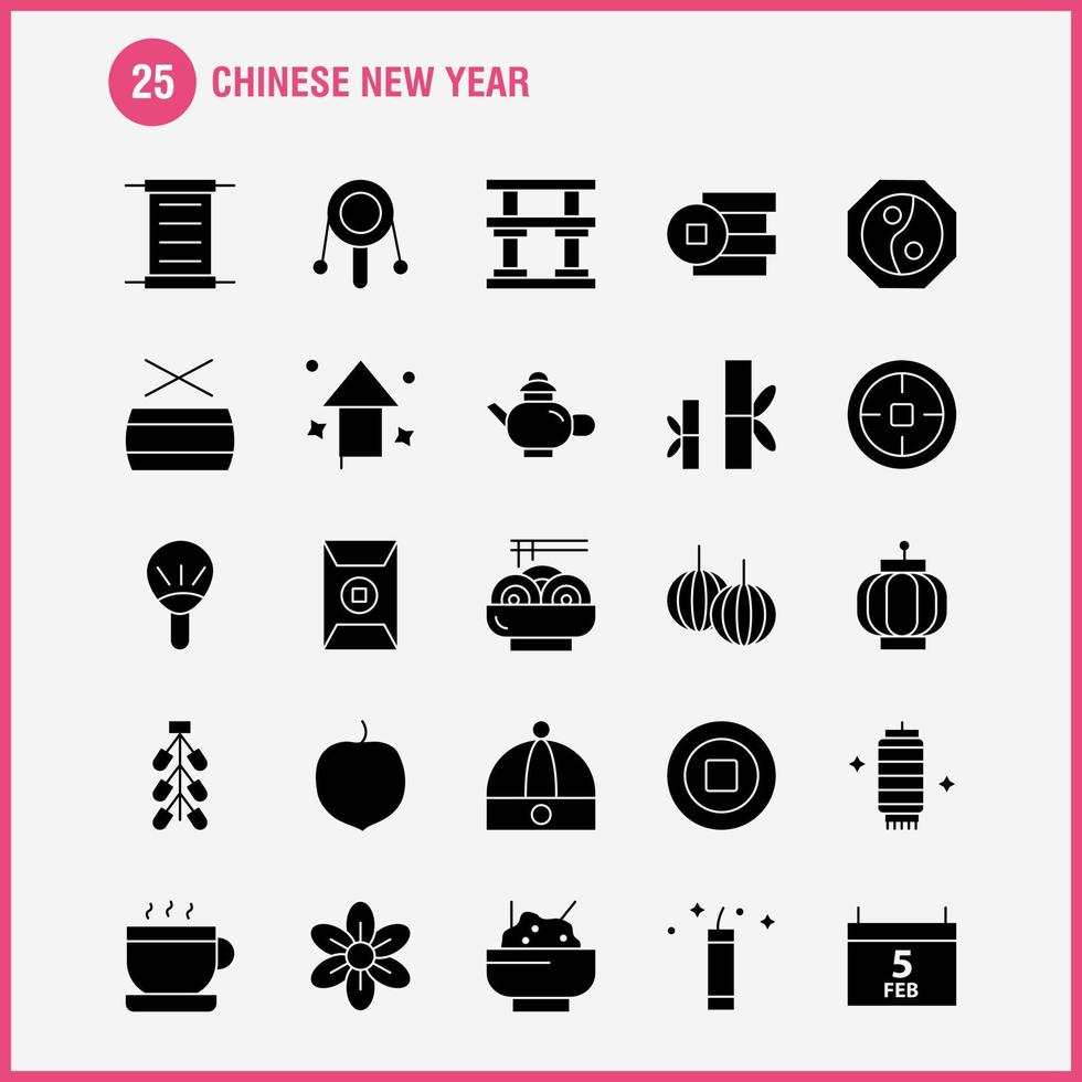 Chinese nieuw jaar solide glyph icoon pak voor ontwerpers en ontwikkelaars pictogrammen van kalender feb maand schema Chinese nieuw speelgoed- jaar vector