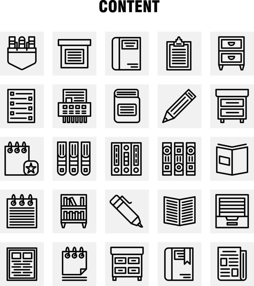 inhoud lijn icoon pak voor ontwerpers en ontwikkelaars pictogrammen van boek boek Mark inhoud inhoud pennen zak- inhoud vector