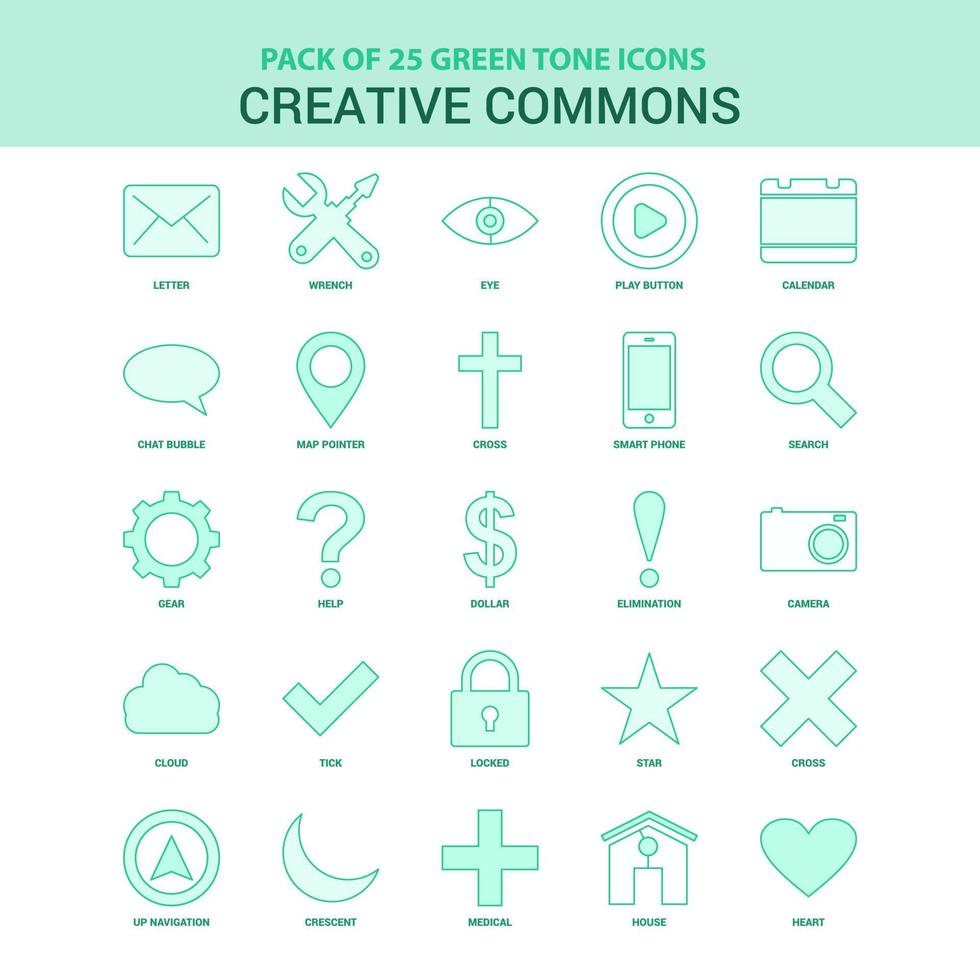 25 groen creatief commons icoon reeks vector