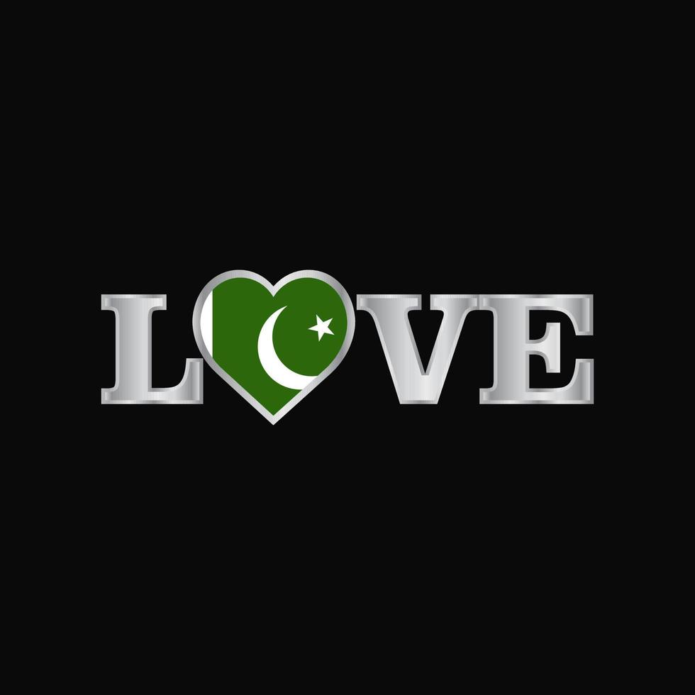 liefde typografie met Pakistan vlag ontwerp vector