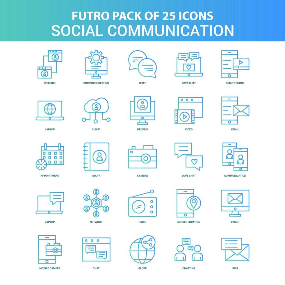 25 groen en blauw futuro sociaal communicatie icoon pak vector